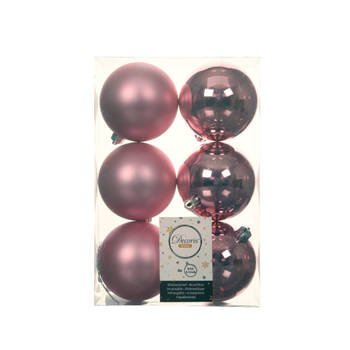 6x stuks kunststof kerstballen lippenstift roze 8 cm glans/mat - Kerstbal