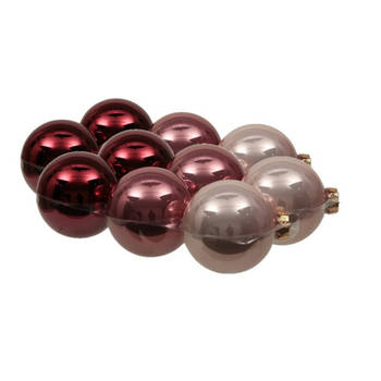 12x stuks glazen kerstballen roze tinten 8 cm glans - Kerstbal