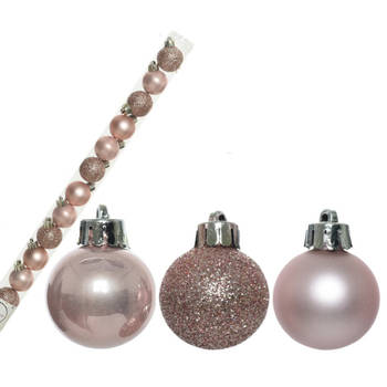 14x stuks onbreekbare kunststof kerstballen blush roze 3 cm - Kerstbal