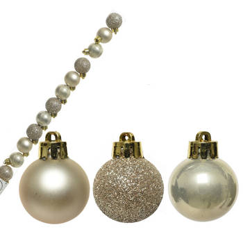 14x stuks onbreekbare kunststof kerstballen champagne/beige 3 cm - Kerstbal