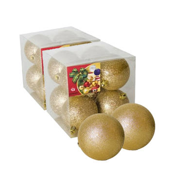 16x stuks kerstballen goud glitters kunststof 7 cm - Kerstbal
