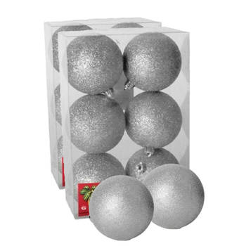 12x stuks kerstballen zilver glitters kunststof 4 cm - Kerstbal