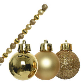 14x stuks kleine kunststof kerstballen goud 3 cm glans/mat/glitter - Kerstbal