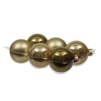 Othmar Decorations Kerstballen - 6x st - dusky lime goud/groen - 8 cm - glas - Kerstbal
