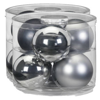 12x stuks glazen kerstballen 10 cm grijs glans en mat - Kerstbal