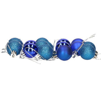 16x stuks kerstballen blauw mix van mat/glans/glitter kunststof 3 cm - Kerstbal
