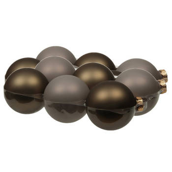 12x stuks glazen kerstballen eucalyptus grijs/bruin 8 cm mat/glans - Kerstbal