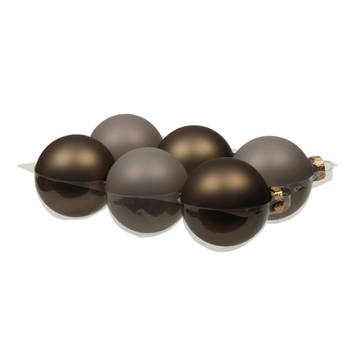 Othmar Decorations Kerstballen - 6x st - grijs/bruin - 8 cm - glas - mat/glans - Kerstbal