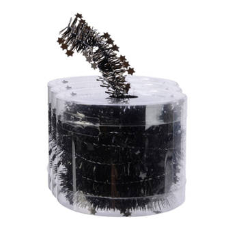Decoris folieslinger - 3x st- dun - zwart - met sterren - 700 x 3 cm - Kerstslingers