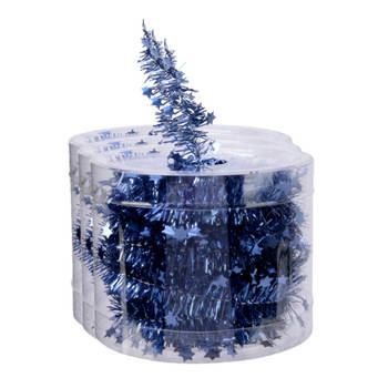 Decoris folieslinger - 3x st- dun - donkerblauw - sterren - 700 x 3 cm - Kerstslingers
