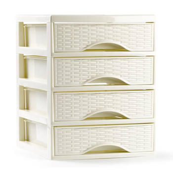 Plasticforte Ladeblokje/bureau organizer met 4x lades - creme wit - L18 x B21 x H23 cm - Ladeblok