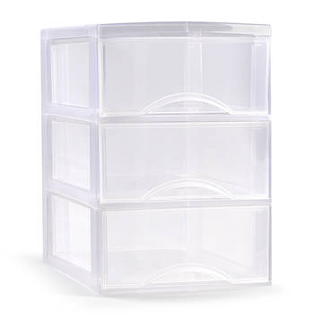 Plasticforte Ladeblokje/bureau organizer 3x lades - transparant - L26 x B37 x H37 cm - Ladeblok