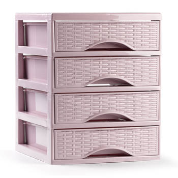 Plasticforte Ladeblokje/bureau organizer met 4x lades - roze - L18 x B21 x H23 cm - Ladeblok