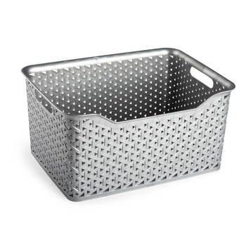 Plasticforte opbergmand/kastmandje - 18 liter - zilver - kunststof - 29 x 39 x 19 cm - Opbergbox