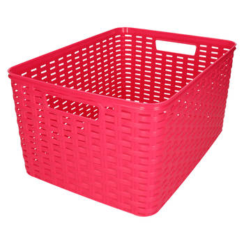 Plasticforte Opbergmand - Kastmand - rotan kunststof - fuchsia roze - 18 Liter - 29 x 39 x 20 cm - Opbergmanden