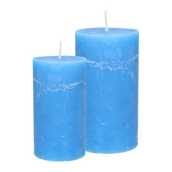 Stompkaarsen/cilinderkaarsen set - 2x - blauw - rustiek model - Stompkaarsen