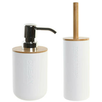 Toiletborstel in houder 36 cm met zeeppompje 15 cm wit - Badkameraccessoireset