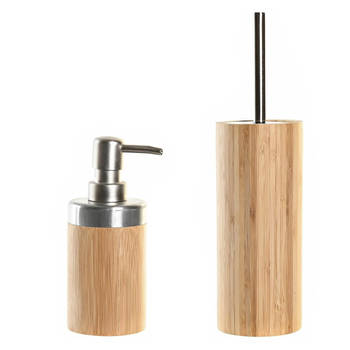 Toiletborstel met houder 38 cm en zeeppompje 300 ml bamboe/metaal - Badkameraccessoireset