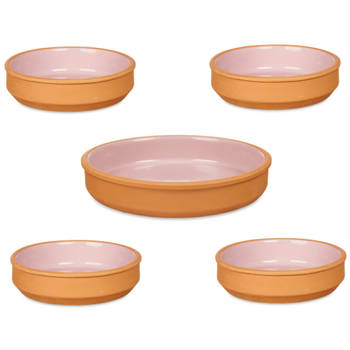 Set 5x tapas/creme brulee schaaltjes - terra/roze - 4x 16 cm/1x 23 cm - Snack en tapasschalen
