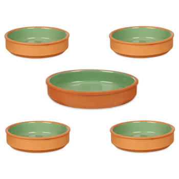 Set 5x tapas/creme brulee schaaltjes - terra/groen - 4x 16 cm/1x 23 cm - Snack en tapasschalen