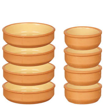 Set 10x tapas/creme brulee schaaltjes - terra/geel - 6x 8 cm/4x 16 cm - Snack en tapasschalen