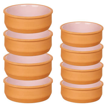 Set 12x tapas/creme brulee schaaltjes - terra/roze - 6x 8 cm/6x 12 cm - Snack en tapasschalen