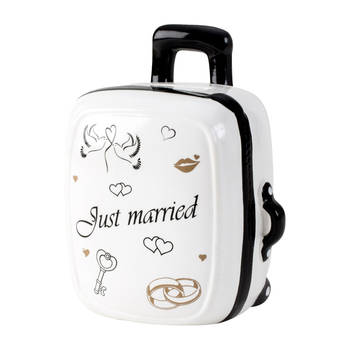 Cepewa Spaarpot voor volwassenen Just Married - Keramiek - koffer in bruiloft thema - 15 x 12 cm - Spaarpotten