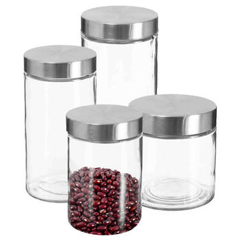 Set van 4x keuken voorraadbussen/potten glas RVS deksel - 4 formaten - Voorraadpot