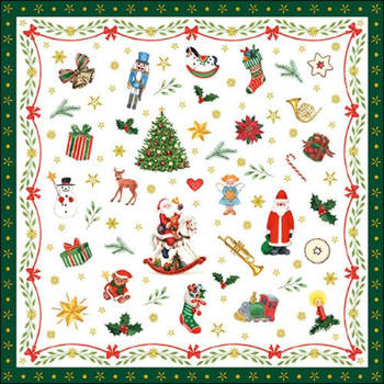 40x stuks kerstdiner/kerst thema servetten met kerstfiguren 33 x 33 cm groen - Feestservetten