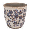 HAES DECO - Bloempot Ø 17x16 cm Beige Blauw Keramiek Bloemen Bloempot Binnen