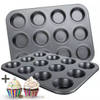 COOCK - Muffin Bakvorm met 12 Cupcake Vormpjes - Non Stick Incl. Papieren vormpjes & E-book