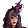 Halloween heksenhoed - mini hoedje op diadeem - one size - zwart/paars - meisjes/dames - Verkleedhoofddeksels