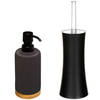 WC-/toiletborstel met houder - kunststof zwart - en zeeppompje 270 ml - Badkameraccessoireset