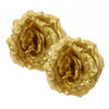 Decoris Kerstboom bloemen - 2x st - goud - 14 cm - op clip - Kersthangers