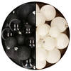 Kerstballen 60x stuks - mix wol wit/zwart - 4-5-6 cm - kunststof - Kerstbal