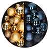 Decoris kerstballen 60x - mix goud/donkerblauw - 4-5-6 cm - kunststof - Kerstbal