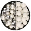 Mini kerstballen - 48x st - zilver en satijn wit - 2,5 cm - glas - Kerstbal