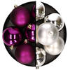 Decoris kerstballen - 12x st - 8 cm - zilver en paars - kunststof - Kerstbal