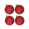 4x stuks kunststof glitter kerstballen rood 10 cm - Kerstbal