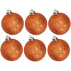 6x stuks kunststof glitter kerstballen oranje 8 cm - Kerstbal