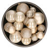 Decoris kerstballen - 26x st - champagne - kunststof - mix 6, 8 en 10 cm - Kerstbal