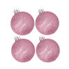 4x stuks kunststof glitter kerstballen roze 10 cm - Kerstbal