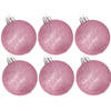 6x stuks kunststof glitter kerstballen roze 8 cm - Kerstbal