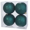 4x Kunststof kerstballen glitter petrol blauw 10 cm kerstboom versiering/decoratie - Kerstbal