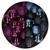 Decoris kerstballen 60x stuks -paars/donkerblauw -4-5-6 cm - kunststof - Kerstbal