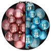 Kerstballen 60x stuks - mix oudroze/ijsblauw - 4-5-6 cm - kunststof - Kerstbal