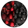 Decoris kerstballen 60x - mix donkerrood/zwart - 4-5-6 cm - kunststof - Kerstbal