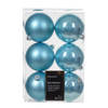 Decoris kerstballen - 12x - ijsblauw - 8 cm -kunststof - Kerstbal