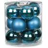 12x stuks glazen kerstballen diep blauw 8 cm glans en mat - Kerstbal