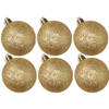 6x stuks kunststof glitter kerstballen goud 8 cm - Kerstbal